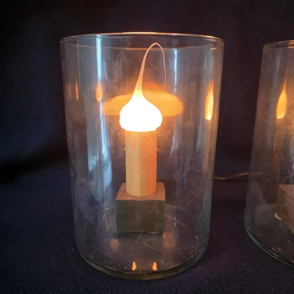 Glass Hurricane Electric Candle Light Set of 2
